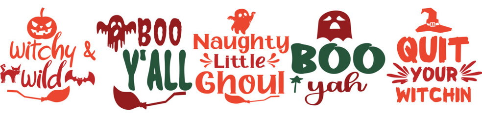 Classic Halloween Big Bundle Phrases, Typographic Emblems Bundle Vector Illustration for Advertisement, Sticker, Banner