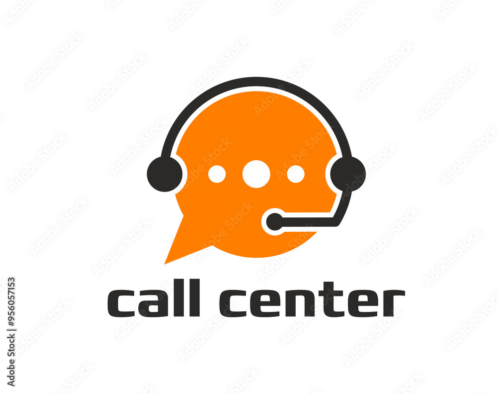 Poster Call center icon for customer support service or client hotline assistance, vector symbol. Call Center badge of telephone headset and message chat bubble for customer assistant contact or agent sign
