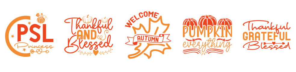Vibrant Fall Design Bundle Typographic Emblems, Phrases Collection Vector Illustration for Motion Graphics, Wrapping Paper, Advertising