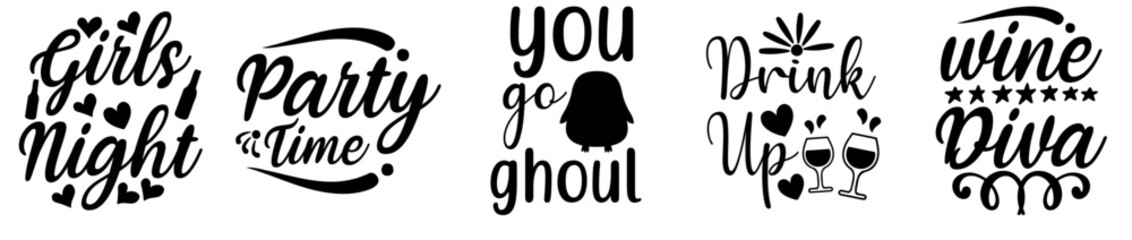 Vibrant Drink And Party Bundle Phrases, Trendy Retro Style Illustration Bundle Vector Illustration for Brochure, Gift Card, Logo