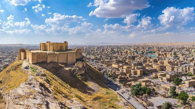 A panoramic view of the city of Erbil, with the historic Citadel of Erbil at its center