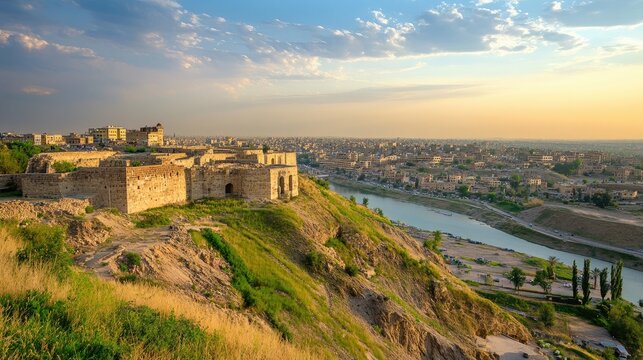 A panoramic view of the city of Erbil, with the historic Citadel of Erbil at its center