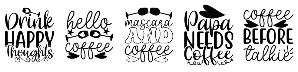 Elegant Coffee Bundle Phrases, Typographic Emblems Bundle Vector Illustration for Sticker, Presentation, Infographic