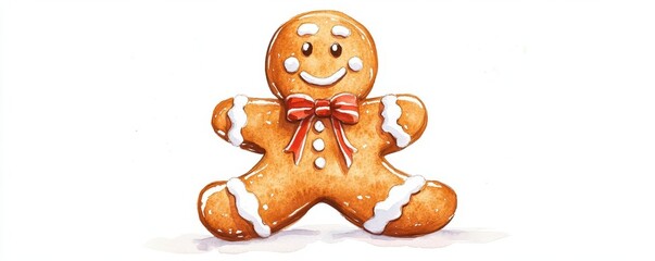 Obraz premium A Christmas gingerbread man, with icing details, smiling face, traditional look, isolated on white background