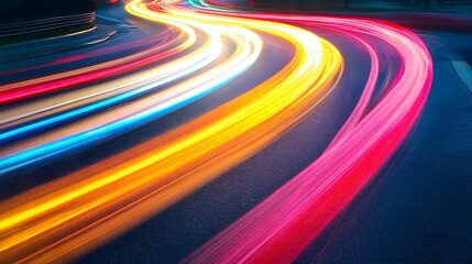 Vibrant Luminous Streaks Illuminating Dynamic Night City Skyline