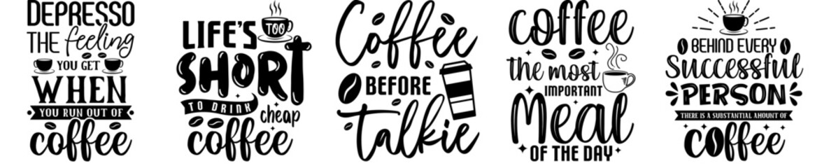 Minimal Coffee Quotes Bundle Hand Lettering, Trendy Retro Style Illustration Set Vector Illustration for Bookmark, Icon, Book Cover