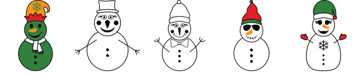 Cute Christmas Snowman Bundle Trendy Retro Style Illustration, Hand Lettering Collection Vector Illustration for Social Media Post, Book Cover, Flyer