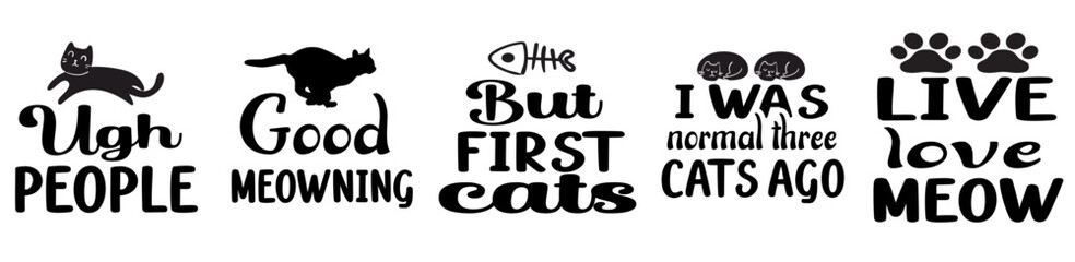 Cute Cat Bundle Invitation, Hand Lettering Set Vector Illustration for Advertising, Brochure, Printing Press