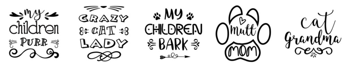 Minimalist Cat Bundle Inscriptions, Hand Lettering Pack Vector Illustration for Decal, Gift Card, Brochure