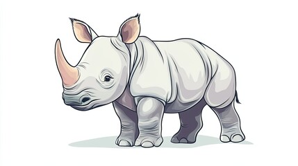 Fototapeta premium A Cartoon Illustration of a White Rhinoceros Standing on a White Background