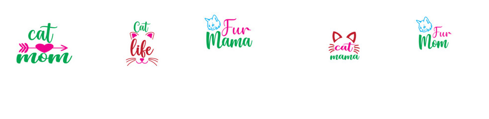 Decorative Cat Quotes Bundle Hand Lettering, Calligraphic Lettering Set Vector Illustration for Banner, Book Cover, Magazine