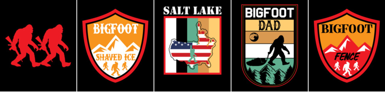 Elegant Bigfoot Tshirt Design Bundle Inscriptions, Typography Set Vector Illustration for Decal, Logo, Icon