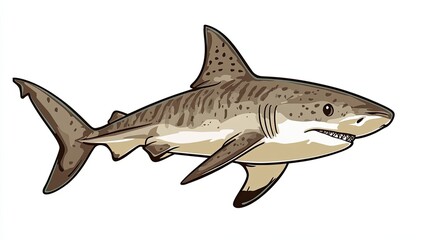Naklejka premium A Cartoon Illustration of a Tiger Shark with Sharp Teeth