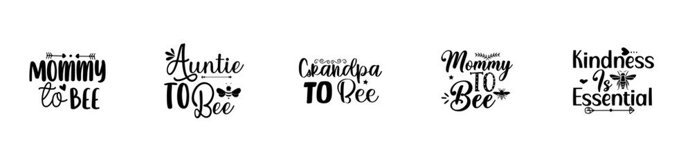 Minimalist Bee Bundle Trendy Retro Style Illustration, Typographic Emblems Set Vector Illustration for Mug Design, T-Shirt Design, Sticker