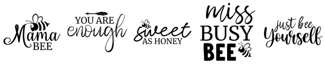 Modern Bee Bundle Invitation, Inscriptions Set Vector Illustration for Advertising, Packaging, Logo