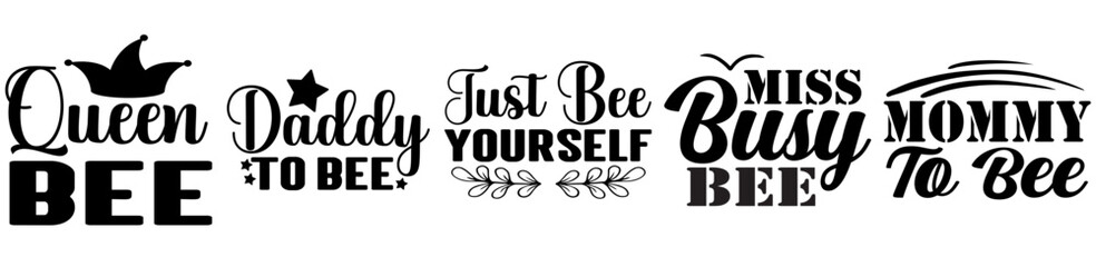 Fototapeta premium Minimal Bee Bundle Labels And Badges, Hand Lettering Collection Vector Illustration for Sticker, Advertisement, Greeting Card