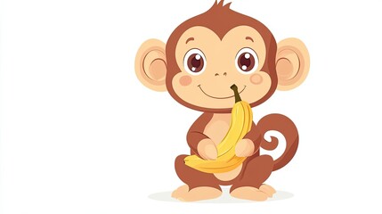 Obraz premium Cartoon Monkey Holding a Banana and Smiling