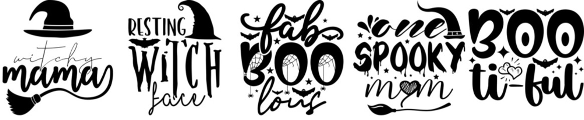 Minimalist Halloween Quotes Bundle Hand Lettering, Phrases Pack Vector Illustration for Banner, Brochure, Book Cover