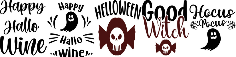 Colourful Halloween Text Designs Phrases, Calligraphy Set Vector Illustration for Newsletter, Wrapping Paper, Social Media Post