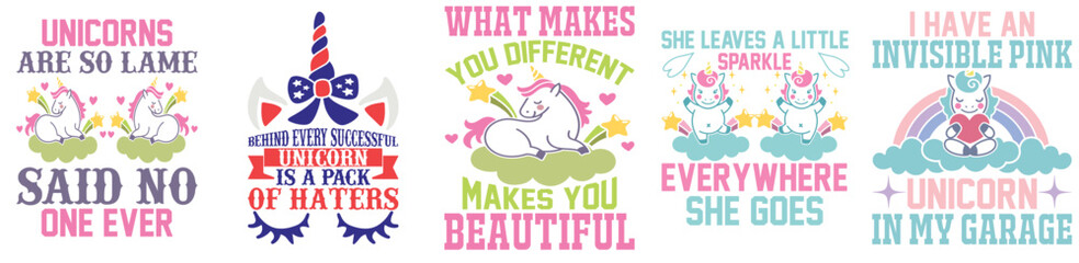 Minimalist Unicorn Tshirt Design Bundle Hand Lettering, Invitation Pack Vector Illustration for Advertising, Holiday Cards, Motion Graphics