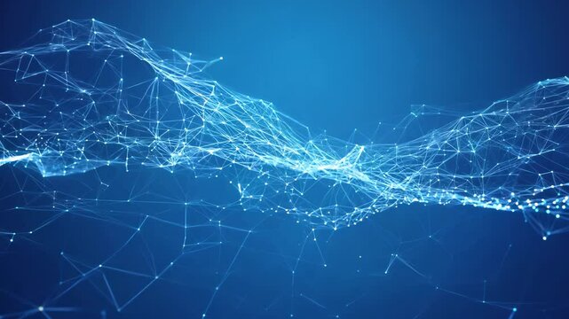 A abstract image of a digital network, showcasing glowing lines and nodes on a deep blue background. Perfect for technology projects, AI, and big data themes.