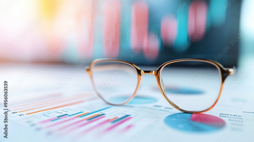 Canvas Prints Glasses on financial charts.