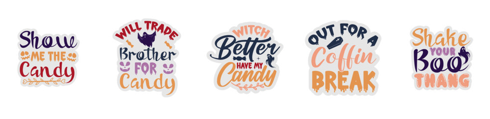 Minimalist Halloween Sticker Bundle Quotes, Typography Bundle Vector Illustration for Icon, Logo, Holiday Cards