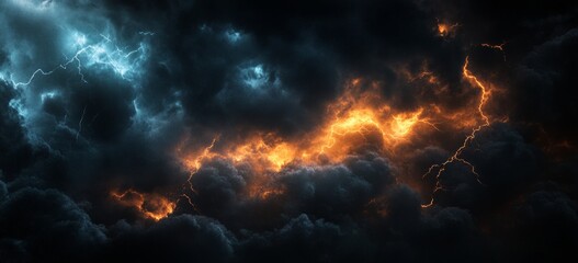 Fototapeta premium Lightning in the dark sky, dark clouds, dark background
