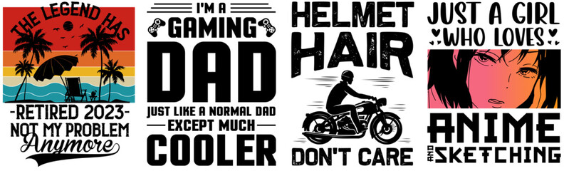 Fototapeta premium Colourful Vintage Sunset Tshirt Design Bundle Hand Lettering, Phrases Collection Vector Illustration for Holiday Cards, Gift Card, Wrapping Paper