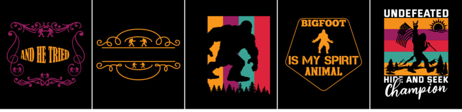 Classic Bigfoot Tshirt Design Bundle Inscriptions, Hand Lettering Collection Vector Illustration for Postcard, Decal, Printable