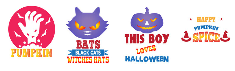 Cute Halloween Tshirt Design Bundle Calligraphic Lettering, Invitation Collection Vector Illustration for Poster, Social Media Post, Banner