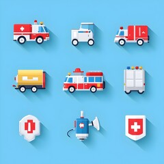 Flat Gradient Icons of Emergency Services Vehicles and Equipment