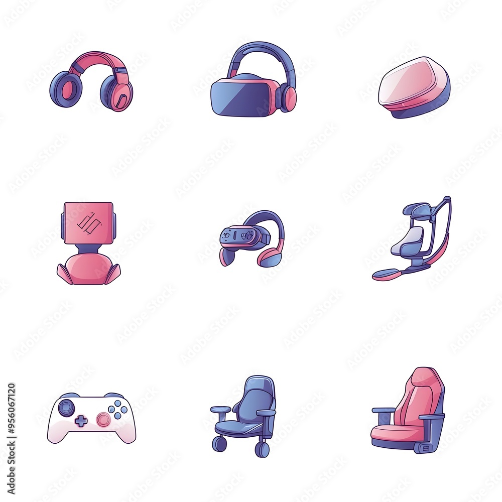 Wall mural Flat Gradient Icons of Virtual Reality Devices and Equipment for Immersive Experiences