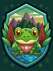 Green Frog in a Mountainous Forest Landscape