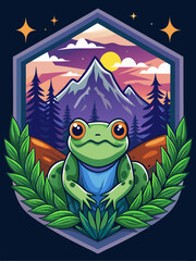 Green Frog in a Mountain Landscape at Sunset