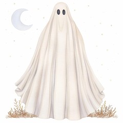 A ghost in a vampire costume, midnight graveyard, watercolor drawing, isolated on white background