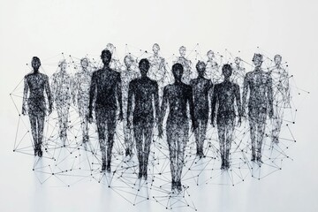 Naklejka premium Simple people shapes connected by lines created with Generative AI