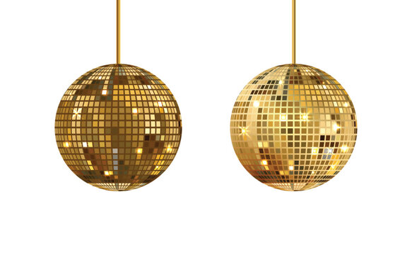 Golden disco ball shiny and glossy hanging