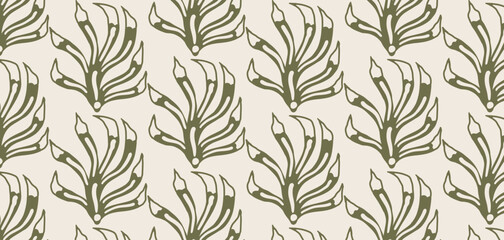 Seaweed seamless pattern. Pastel boho background in minimalist. Suit for presentation, backgrounds, wallpapers, textile, and fashion.