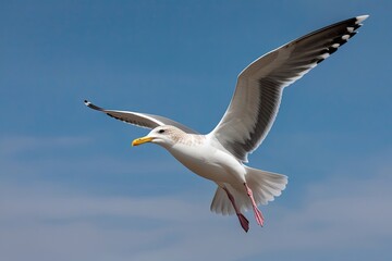 Graceful Historical Seagull Soaring in Clear Blue Sky