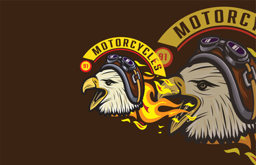 PrintA fierce eagle wearing motorcycle goggles, breathing fire, symbolizing power, speed, and freedom in a vintage motorcycle logo.