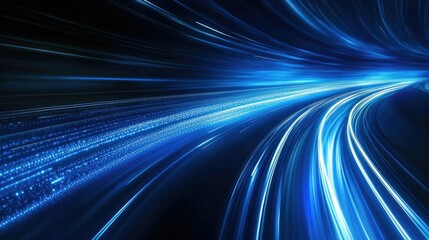 Blue light streaks moving rapidly across a dark background, creating a dynamic, futuristic effect