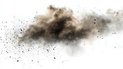 Cloud of dust and debris scattering in the air, with a transparent background for versatile use