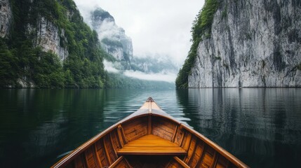 Obraz premium Serene Mountain Lake Boat Ride