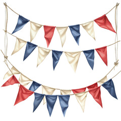 Obraz premium Colorful festive bunting with red, white, and blue flags, perfect for celebrations, parties or patriotic events.
