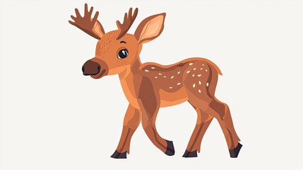 Fototapeta premium Cartoon Illustration of a Brown Spotted Fawn with Antlers