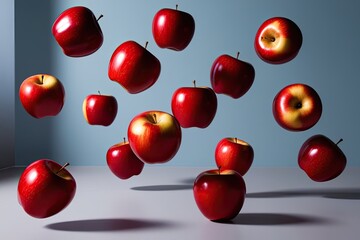Red Apples Suspended in Air on a Clear Background