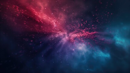 Abstract cosmic explosion with vibrant pink and blue particles against a dark background. Concepts of space, energy, and dynamic movement.