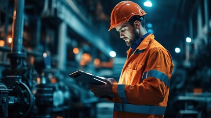 Industrial Worker Inspecting Machinery