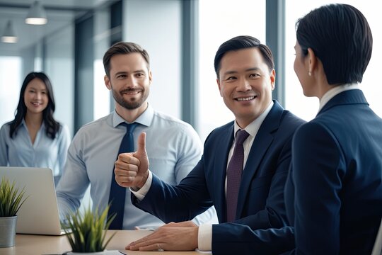 Boss Giving Thumbs Up to Employee in Supportive Corporate Culture Close Up Shot